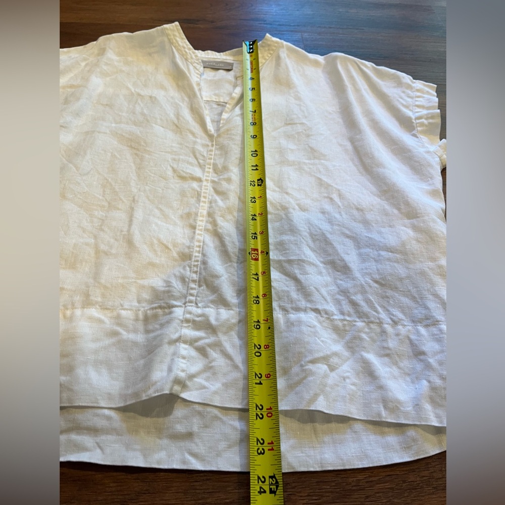 EVERLANE 100% Linen White Short Sleeve Split-Neck Top Shirt Flowy Breezy Size 4 - Picture 11 of 12